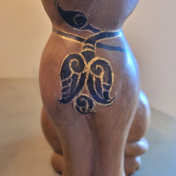 Vintage wood cat figurine MCM kitty 8" decor - Picture 9 of 9